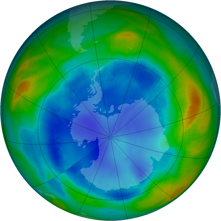 Antarctic ozone map for 15 August 1999